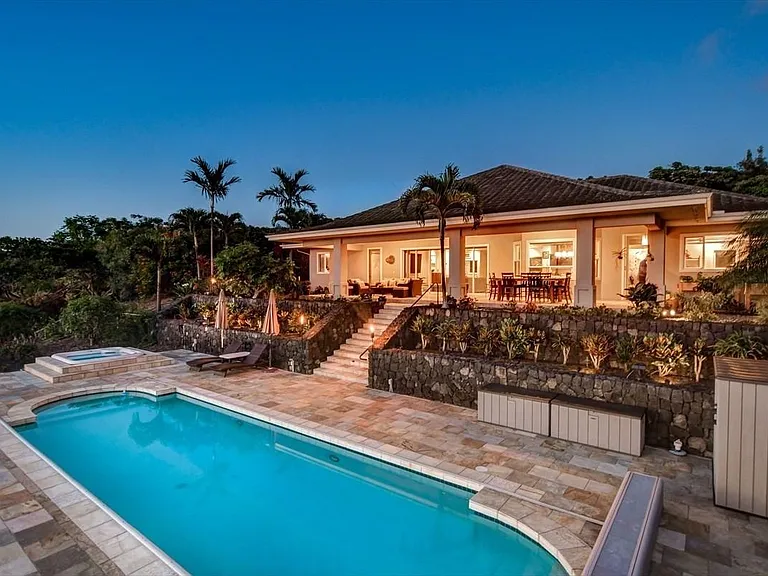Kona estate exterior at dusk